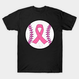 Baseball Player Pink Ribbon Breast Cancer Awareness T-Shirt